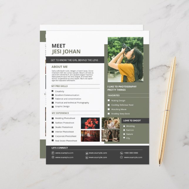 Page Photographe À Propos De Moi (Devant/Arrière en situation)