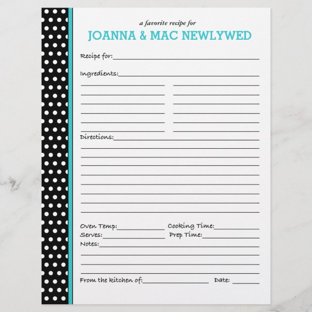 Page Recette Accent Turquoise Pointe Personnalisée (Devant)