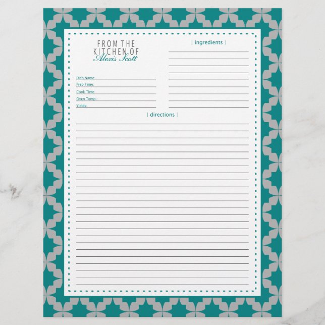 Page Recette de l'étoile rétro turquoise (Devant)
