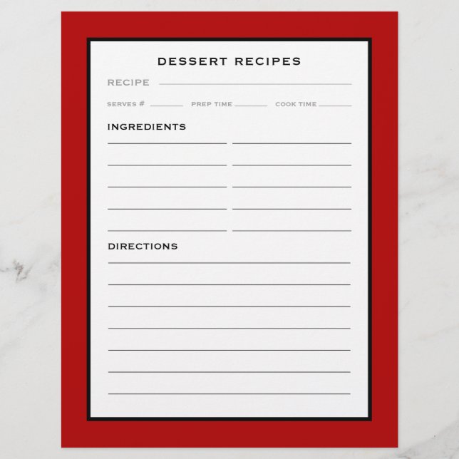 Page Recette | Dessert | Simple rouge noir et blan (Devant)