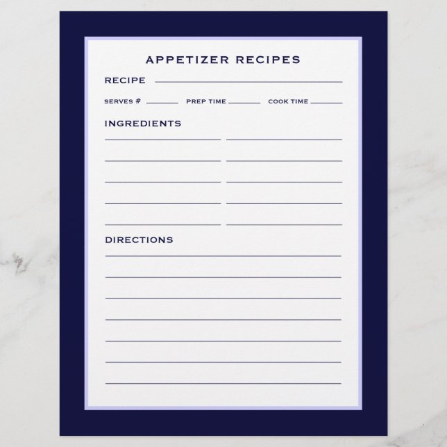 Page Recette | Entrée | Simple Navy bleu & blanc (Devant)