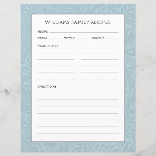 Page Recette Nom de famille Floral bleu vintage