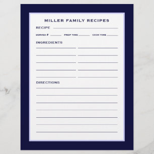 Page Recette Nom de famille Simple Navy bleu & b
