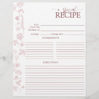 Page vintage Rose Dusty Floral Recette Classeur