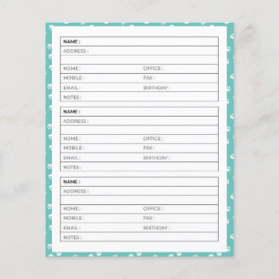 pages de carnet d'adresses aux empreintes de patte