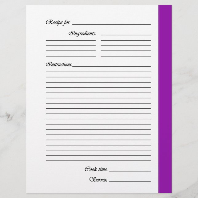 Pages de recette à deux côtés pourpres (Devant)