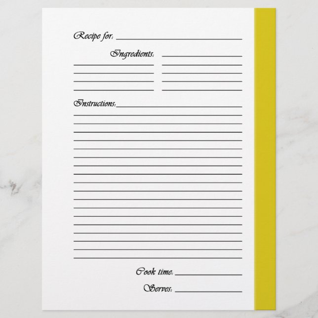 Pages de recette à deux faces jaunes (Devant)