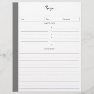 Pages de recette en gris au format lettre