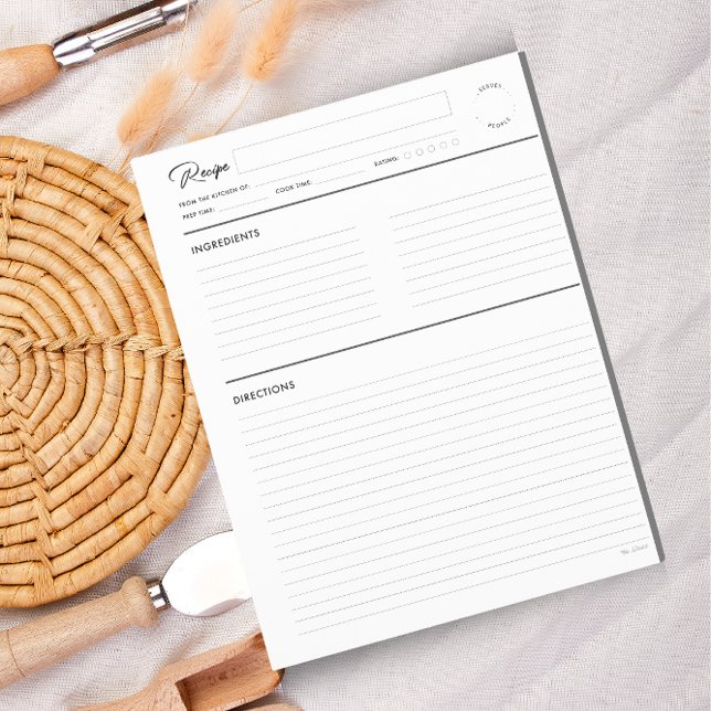 Pages de recette lin moderne en format lettre gris (Créateur téléchargé)