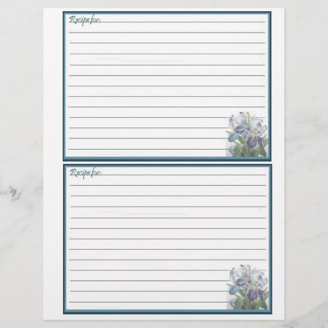 Pages de recette pour le Classeur de recette (Devant)