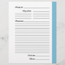 Pages de recette recto bleu clair à 2 côtés