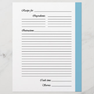 Pages de recette recto bleu clair à 2 côtés