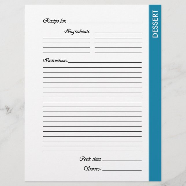 Pages de recette recto recto bleu DESSERT (Devant)