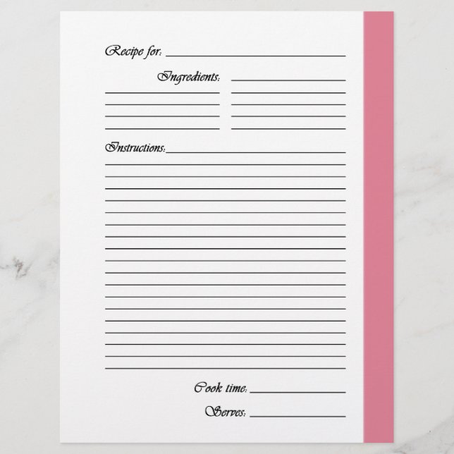 Pages de recette recto-recto rose moyen (Devant)