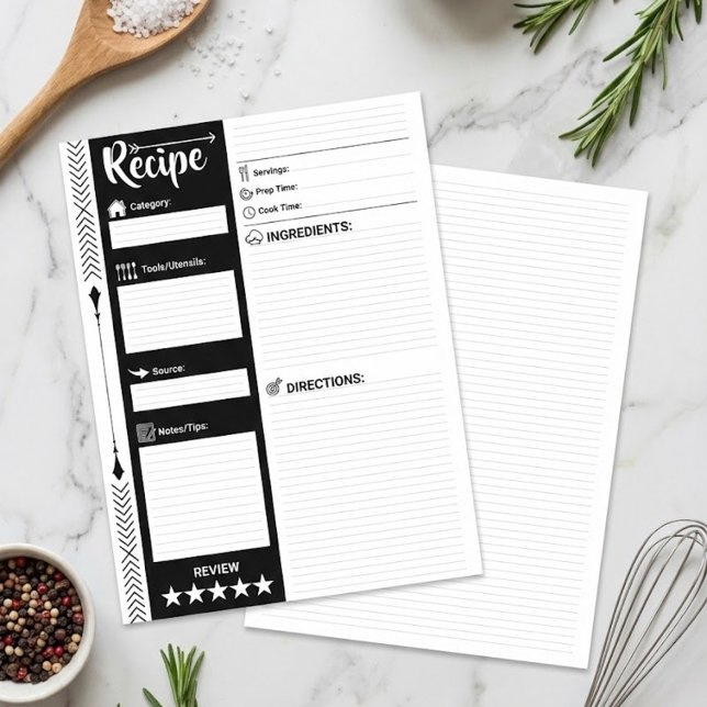 Pages de recettes modernes lignées (format lettre) (Blank Recipe Pages for Binders, Printable Recipe Card Template)