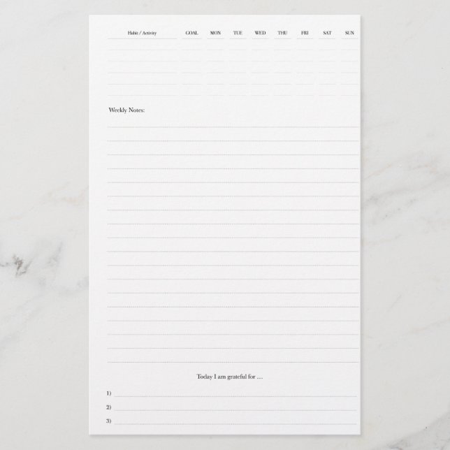 Pagew du planificateur hebdomadaire (Devant)