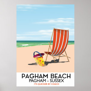 Pagham Beach Sussex affiche de voyage vintage