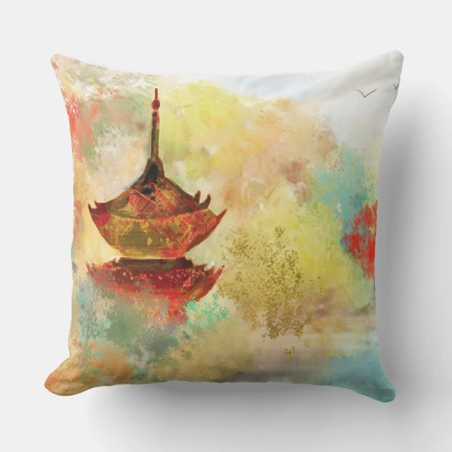 Pagoda dans le coussin fait sur commande de forêt (Recto)