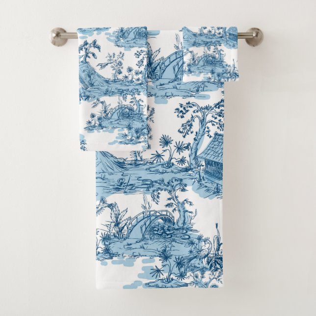 Pagode bleue vintage et blanche Chinoiserie (En situation)