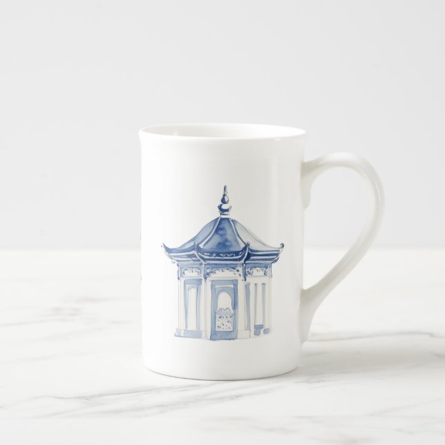 Pagode Chinoiserie Bleu et Blanc Café Mug (Droite)