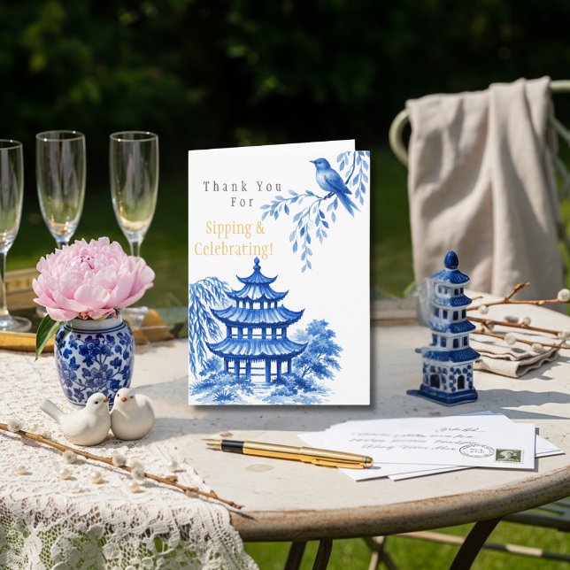 Pagode de chinoiserie bleue florale Merci (
Blue Chinoiserie Pagoda floral Thank You)