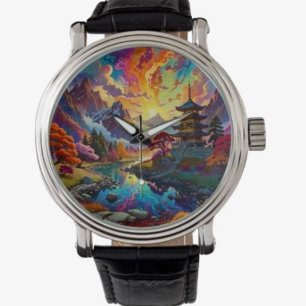 Pagode et paysage coloré Montre