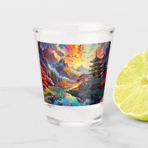 Pagode et verre de tir de paysage coloré