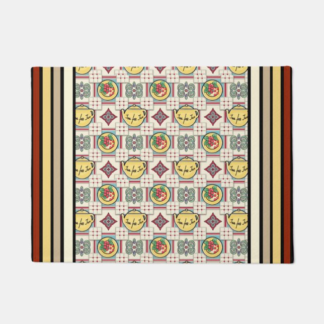 Paillasson 1940 Motif de cuisine avec théières jaunes (Devant)