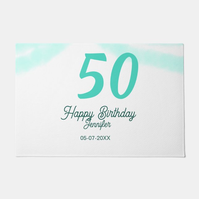 Paillasson 50e anniversaire ajouter nom date année vert paste (Devant)