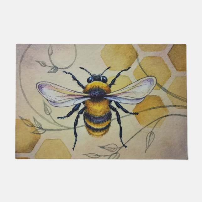 Paillasson Abeille vintage no 1 et Aquarelle Honeycomb  (Devant)