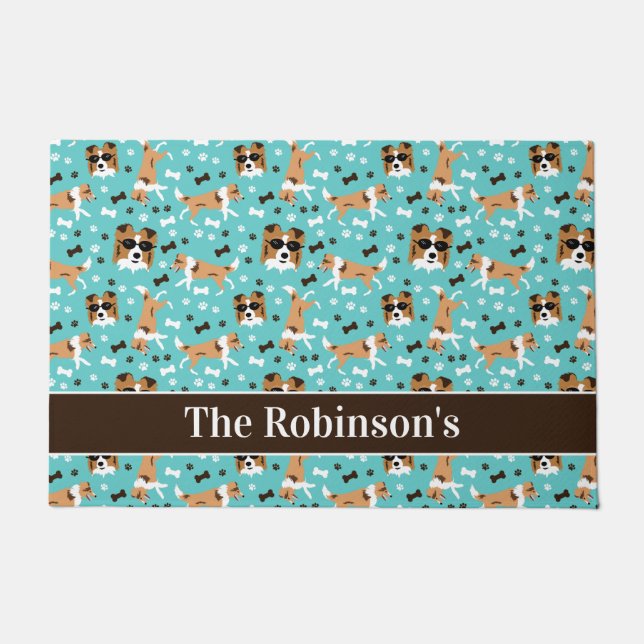 Paillasson Abris Shetland Sheepdog Chien Collie Personnalisé (Devant)