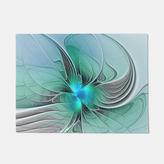 Paillasson Abstrait De Bleu, Art Fractal Moderne (Devant)