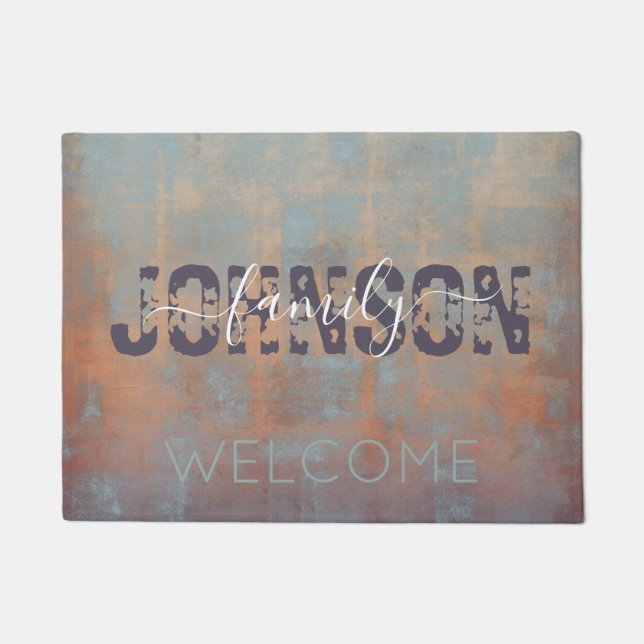 Paillasson Abstrait rouille bleu violet rustique monogramme f (Devant)