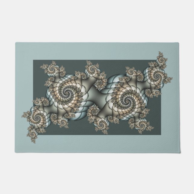 Paillasson Abstrait Spirales d'Art Fractal Bleu Clair Beige (Devant)