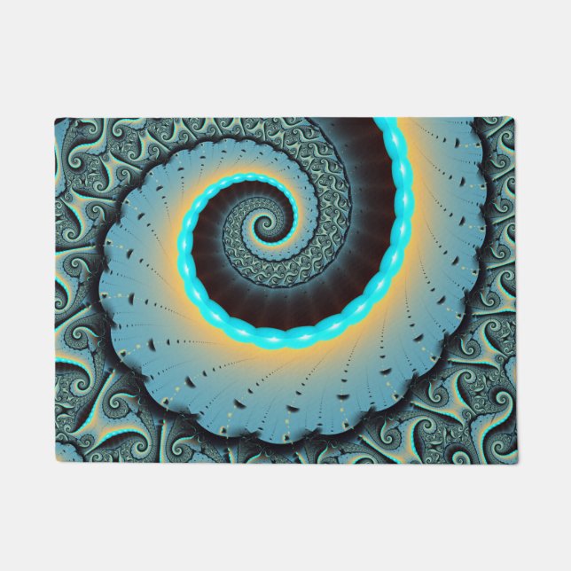 Paillasson Abstraite spirale d'art fractal bleu turquoise ora (Devant)