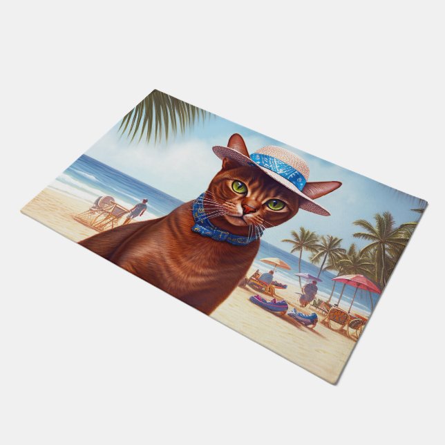 Paillasson Abyssinian cat on Beach, cadeau d'été pour amoureu (Incliné)
