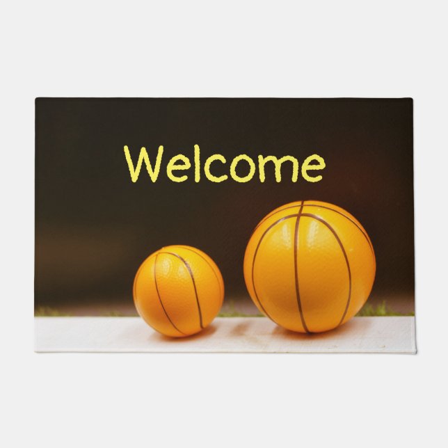 Paillasson Accueil basket-ball avec deux balles de basket en  (Devant)