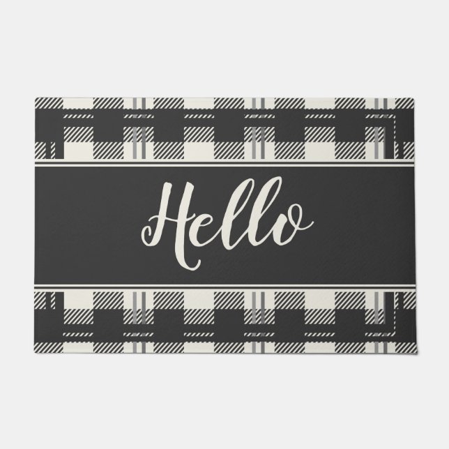 Paillasson Accueil Bonjour Buffalo Plaid Doormat Design (Devant)