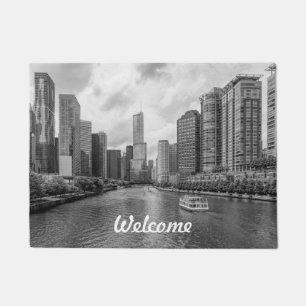Paillasson Accueil En Niveaux De Gris De La Rivière Chicago