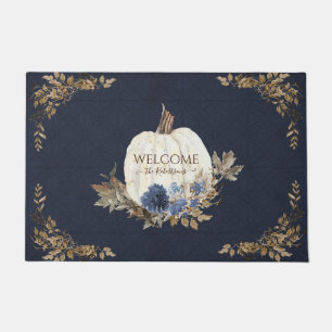 Paillasson Accueil Famille Automne Citrouille Foliage Bleu Fl