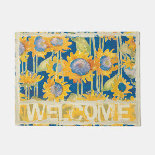 Paillasson Accueil floral de bleu de motif de tournesol
