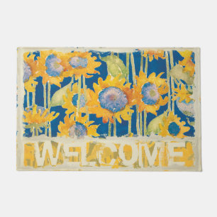 Paillasson Accueil floral de bleu de motif de tournesol