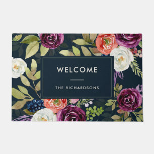 Paillasson Accueil floral de Boho   d'aquarelle foncée