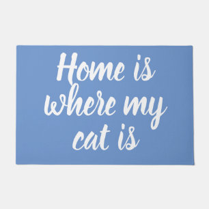 Paillasson Accueil Où Mon Chat Est Blanc Script Bleu