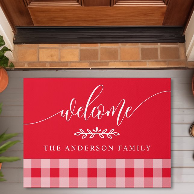 Paillasson Accueil personnalisé Buffle rouge et blanc (Créateur téléchargé)