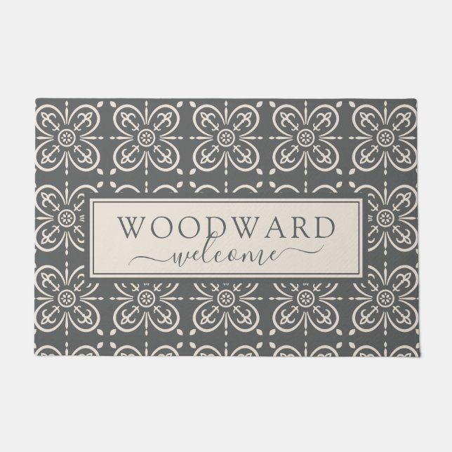 Paillasson Accueil personnalisé Motif de carreaux géométrique (Devant)