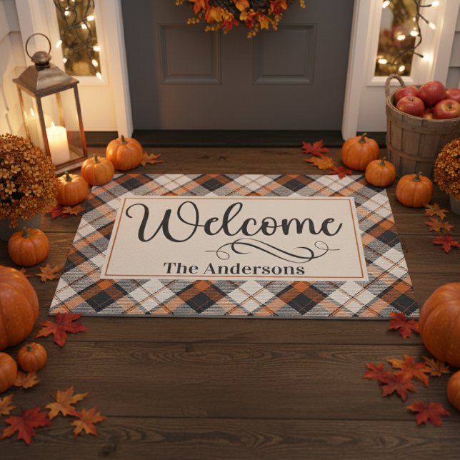 Paillasson Accueil personnalisé Plat Automne (Fall Plaid Custom Welcome Doormat)