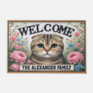Paillasson Accueil personnalisé Scottish Fold Cat Floral