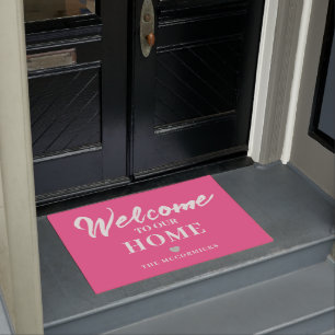 Paillasson Accueil rose Moderne Chic Script Personnalisé