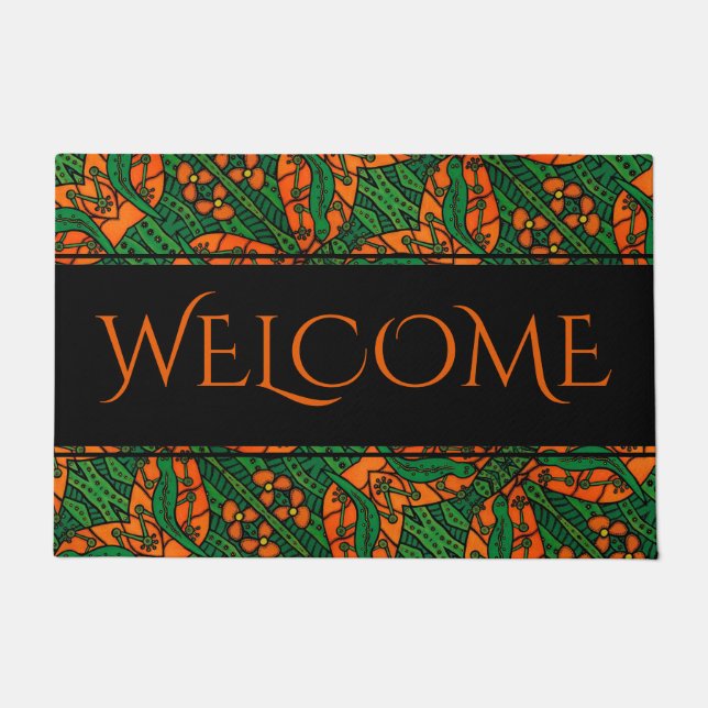 Paillasson Accueil vert orange de motif de lézard de Gecko (Devant)